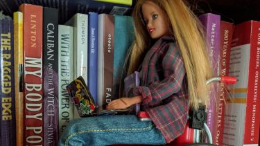 Image 'wheelchair barbie from the 90s hangs with the disability politics books" by Liz Henry is licensed under CC BY-ND 2.0.
