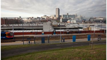 The view over Sheffield station from the tram stop.