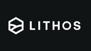 Lithos company logo in white text on black background