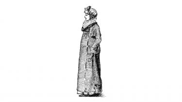 drawing of a woman dressed in 1800 clothing