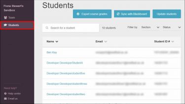 Crowdmark interface with Students tab highlighted.