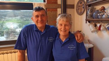 Angela and Gino wearing Cure Parkinson's Now t-shirts