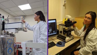 Two photos of Eleanor in a lab