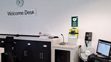 Information Commons defibrillator location - behind the Welcome Desk, Level 0. 