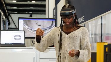 female wearing augmented reality head piece