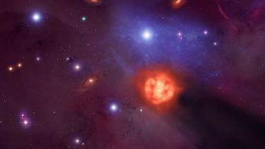 Artist’s impression of an interloping AGB star in a young star-forming region, created by Mark Garlick. 
