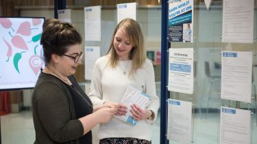 Photograph of student speaking with staff at the University of Sheffield's careers service