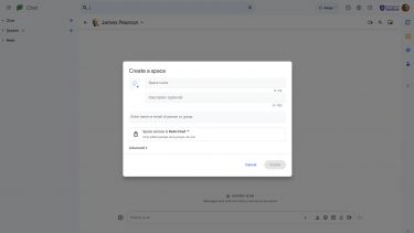 Creating a google chat space screenshot