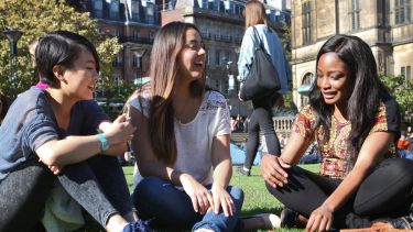 Students in Sheffield Peace Gardens