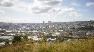 Shot over Sheffield city from top of hill