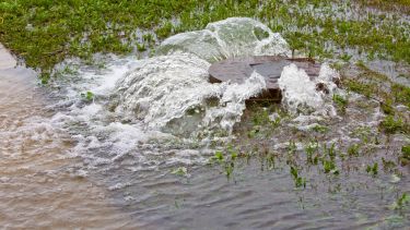 Water flooding out of a man hole cover