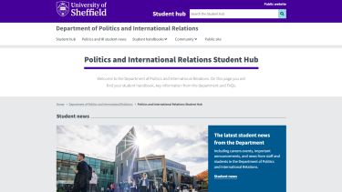 A screenshot of the Politics and International Relations student hub site