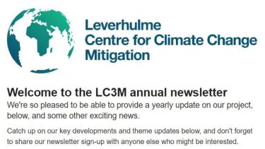 A screenshot of the email newsletter showing the LC3M green globe logo and text and introductory text from the email