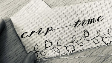 Fabric with the words 'crip time' embroidered on them