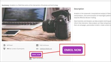 Within an offering on the second version of External courses, the Enrol Now button is highlighted