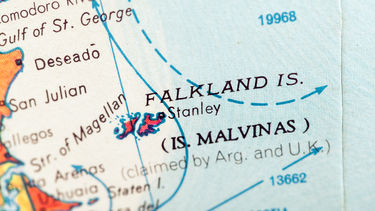 Falkland Islands on a retro globe.