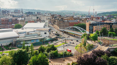 Aerial view of Sheffield City centre roundabout