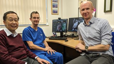Professor Albert Ong Richard Thomas and Jonathan Taylor with the PKD AI scan images