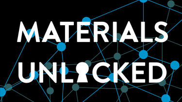 Black image with graphic design of dots and lines, with text 'materials unlocked' overlaid