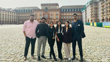 MBA students outside Mannheim Business School.