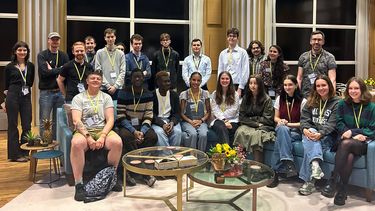 Group shot of students on the set of Good Morning
