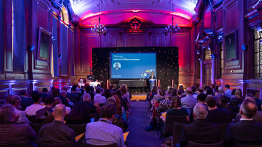 An image of the awards ceremony from the rear of Mappin Hall