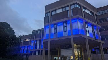 UoS Geography Dept lit in blue