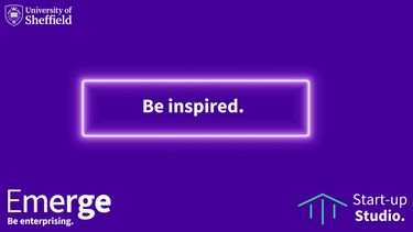 Be inspired surrounded by fluencent purple box