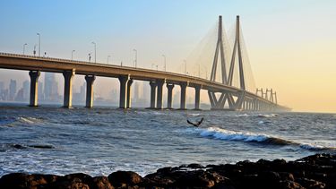 Bandra worli sea link, a long bridge.