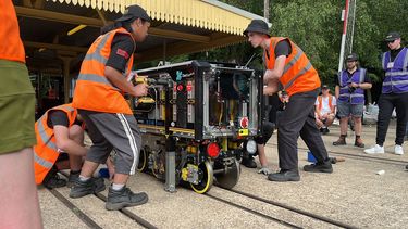 Students from Sheffield working on their locomotive