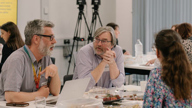 Staff members at an event