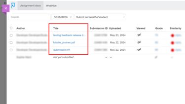 Turnitin Assignment Inbox with Title column highlighted
