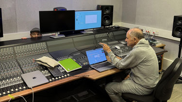 John Chowning andd Mark Fell in a recording studio