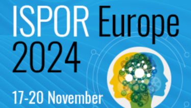 Text reading "ISPOR Europe 2024, 17-20 November" on a blue background