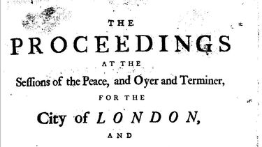 A scan of an old document with the text 'The Proceedings at the seffions of the peace and Oyer and Terminer for the City of London'