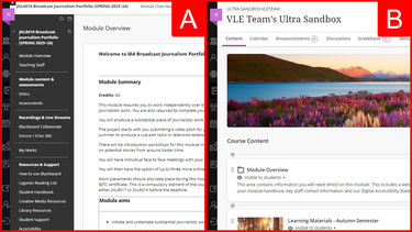 Comparison showing Blackboard Original and Blackboard Ultra interfaces - see accompanying text