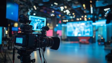 A TV camera in a TV studio