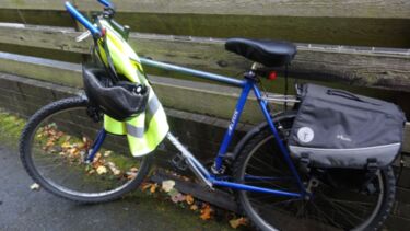 Jonathan's blue bike with hi vis gear