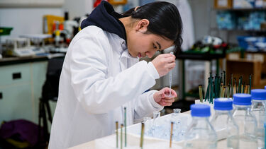 Student in the lab during an insect feeding practical