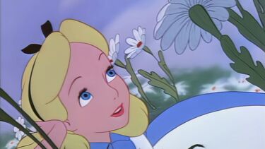 A shot of Alice from the original trailer for Disney's Alice in Wonderland film in 1951.