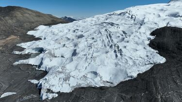 A photograph of the Suyuparina Mountain Glacier, in Peru.