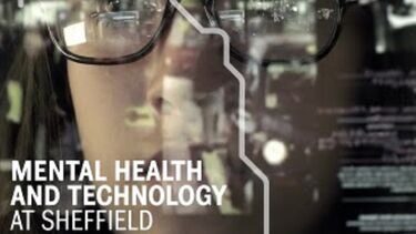 Woman in science lab with wording Mental Health at Sheffield