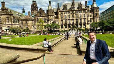 Thomas Eiskirch, the Lord Mayor of the City of Bochum, on a visit to Sheffield's Peace Gardens
