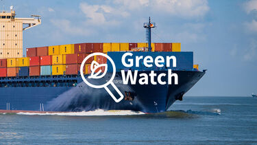 Cargo ship with Green Watch logo overlaid on top 
