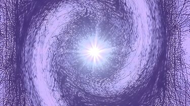  An abstract image with a bright, star-like burst of light at the center, surrounded by swirling, textured purple and indigo patterns that radiate outwards