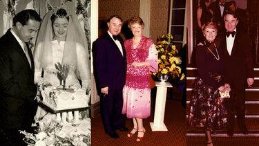 Three images of Arthur and Iris together - at their wedding, and at two other social functions later in life