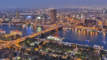 An aerial view of Cairo, Egypt at night