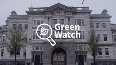 The exterior of Kent County Council main building with the Green Watch logo overlaid on top