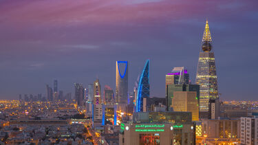 An aerial view of Riyadh, Saudi Arabia at night
