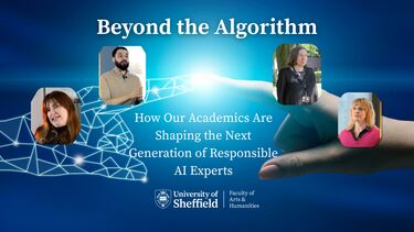 Image of the academics included in the video, alongside the title of the video - How our academics are shaping the next generation of responsible AI experts